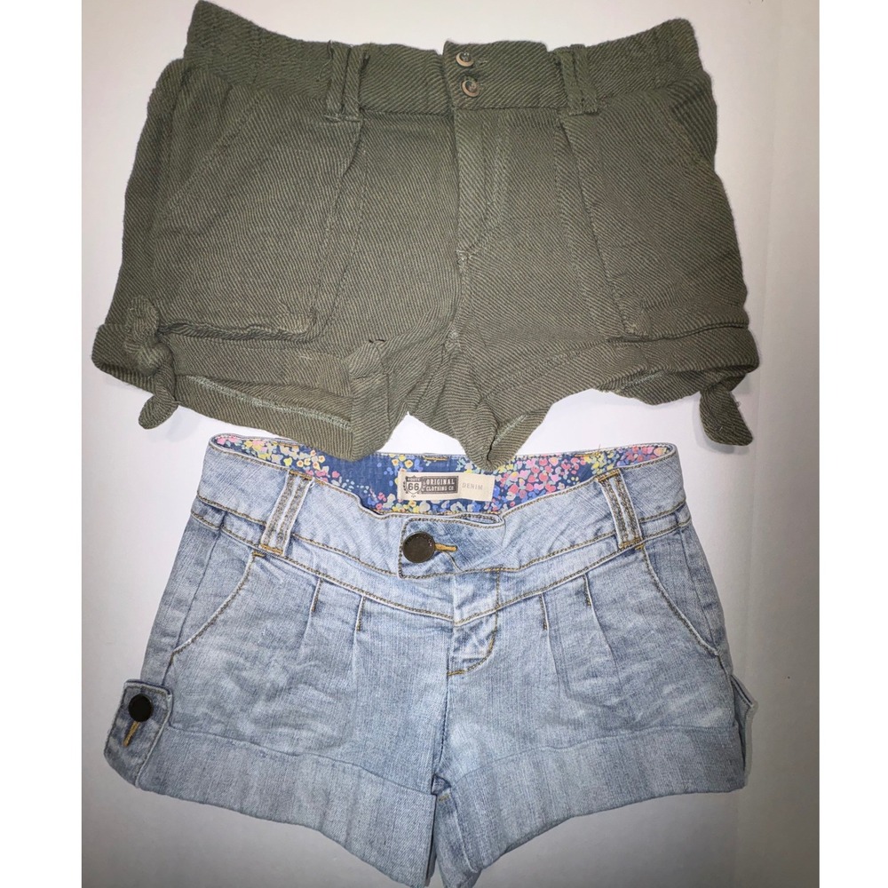 Route 66 Light Wash Denim Shorts SZ 3/4 & JOLT Green Size 3 Women's Shorts